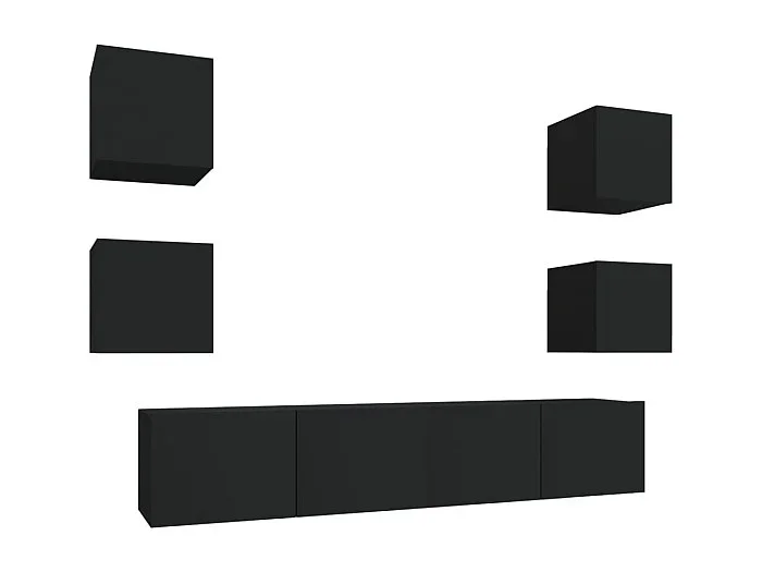 Conjunto de muebles mueble aparador TV televisión salón dormitorio salón 6 piezas madera contrachapada negra 02_0025070