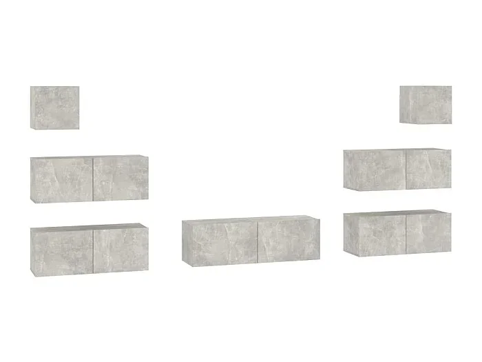 Conjunto de muebles mueble buffet TV televisión salón dormitorio salón 7 piezas gris madera contrachapada 02_0025167
