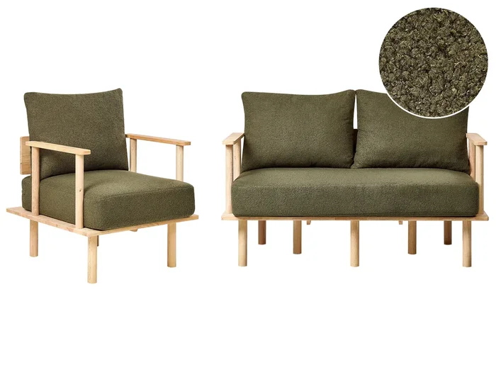 Conjunto de sala de estar 3 plazas ASKER Bouclé Verde oscuro