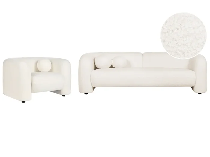 Conjunto de sala de estar 4 plazas LEIREN Bouclé Blanco