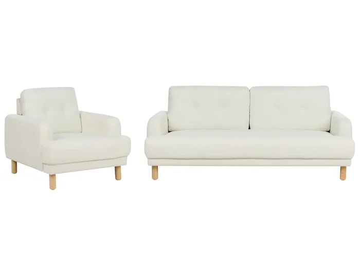 Conjunto de sala de estar 4 plazas TUVE Tela Blanco crema