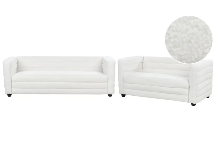 Conjunto de sala de estar 5 plazas HOFN Bouclé Blanco crema
