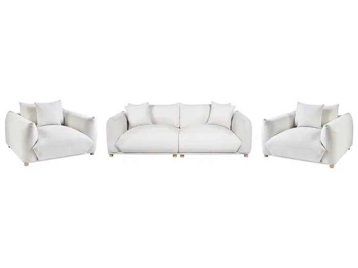 Conjunto de sala de estar 5 plazas LUVOS Tela Blanco crema