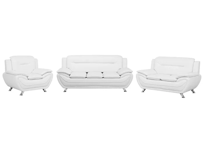 Conjunto de sala de estar 6 plazas LEIRA Piel sintética Blanco