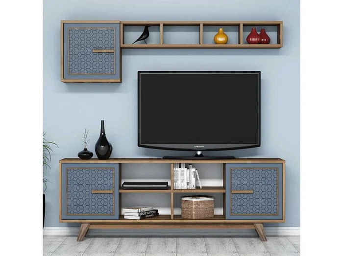 Conjunto de salón Kailua 1590, Nogal Azul, Partes separadas Con mesa de TV, 160x35cm