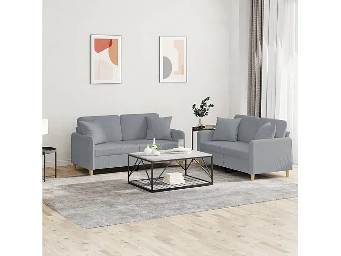 Conjunto de sofá 2 piezas cojines tela gris claro