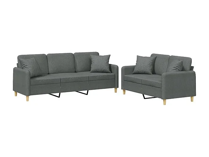 Conjunto de sofá 2 piezas cojines tela gris oscuro