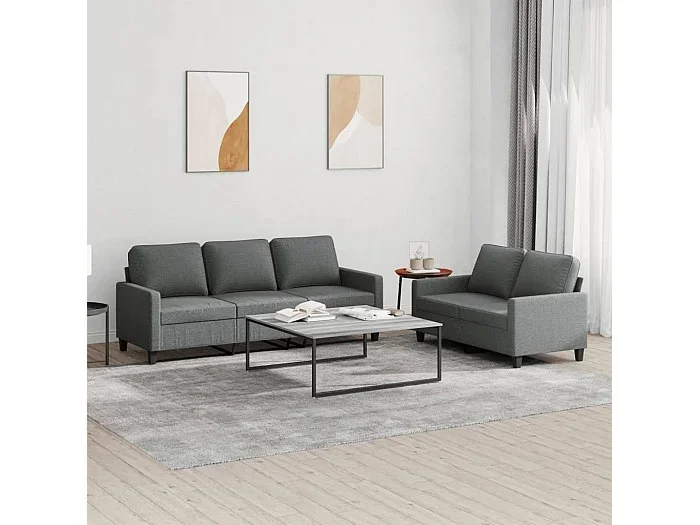 Conjunto de sofá de 2 piezas con cojines de tela gris oscuro