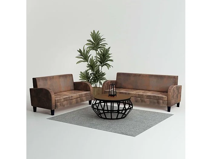 Conjunto de sofás 2 piezas ante artificial marrón