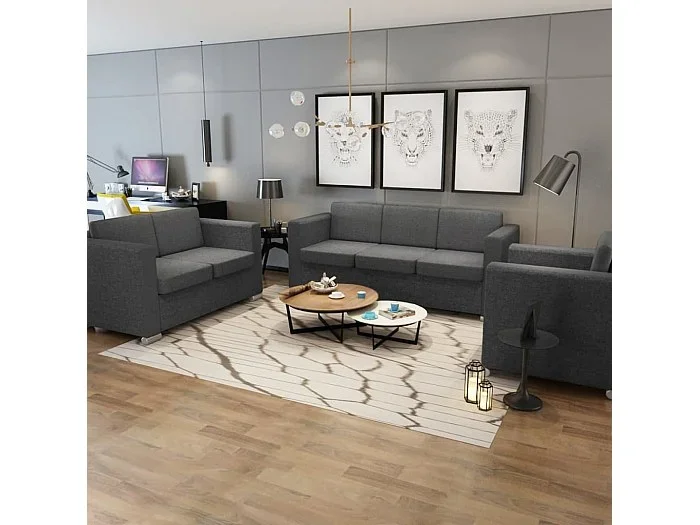 Conjunto de sofás 3 unidades tela gris oscuro