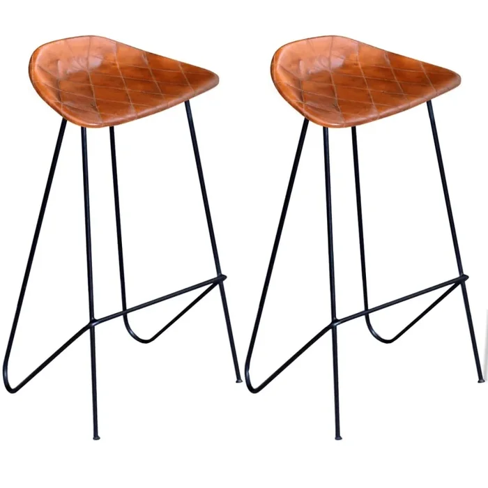 Conjunto de taburetes de bar cuero auténtico negro y marrón 1202050