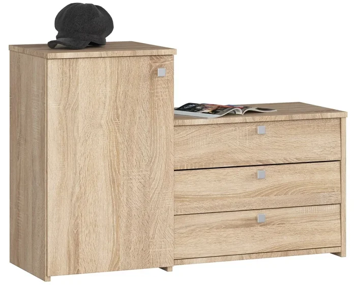 Conjunto de zapatero y cómoda AKORD S16 Roble Sonoma 98,4 cm 4 puertas color Roble Sonoma mate 5 estantes 98,4x33x68 cm