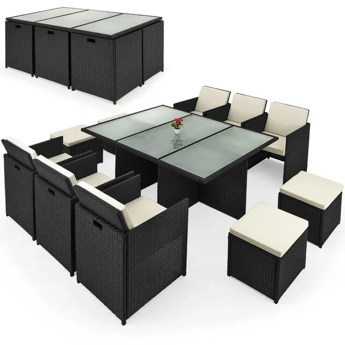 Conjunto jardín Cube 6 sillas 4 taburetes poliratán negro