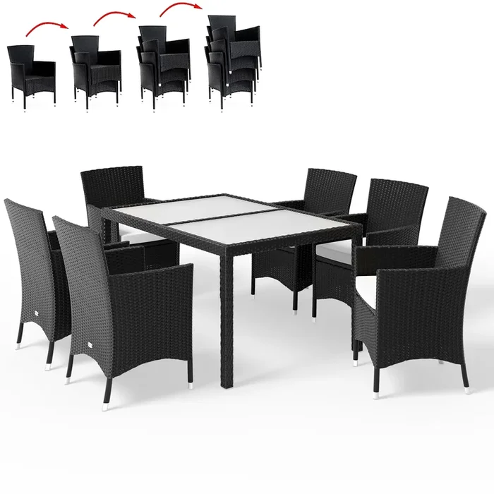 Conjunto mesa y sillas jardín 1+6 poliratán apilables cojín