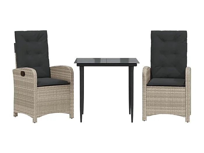 Connie Set comedor de jardín 3 pzas cojines ratán sintético gris claro