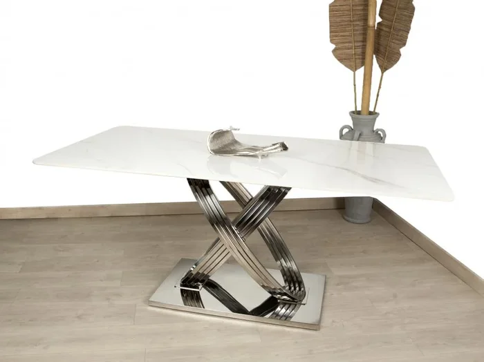 Consola Acero Inox Plateado Tapa Marmol Artificial
