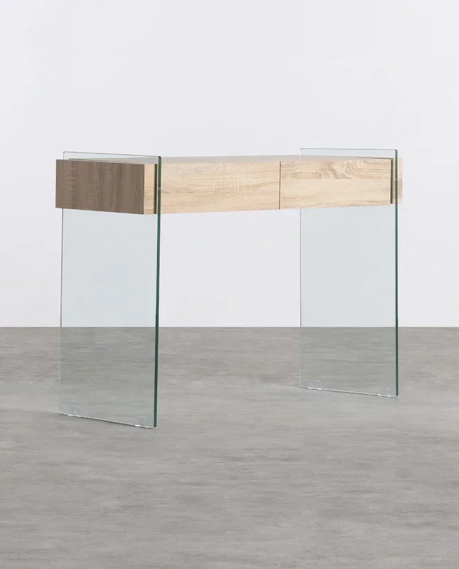 Consola de Madera y Cristal (110×40 cm) Galad MDF Natural – The Masie