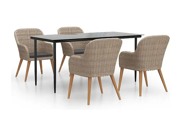 Coole Juego de comedor de jardín 5 piezas con cojines marrón