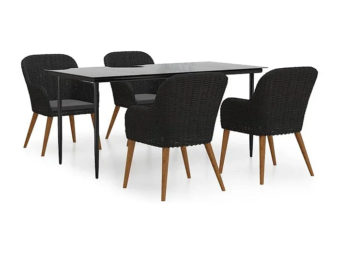 Coole Juego de comedor de jardín 5 piezas con cojines negro