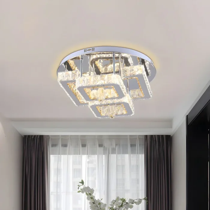 Cromo Iluminación de Techo Moderna de Geométrico Luz de Techo Semi Empotrada LED de Cristal de Atenuación Continua con Control Remoto – Cromo 220 A 240 V Atenuación continua