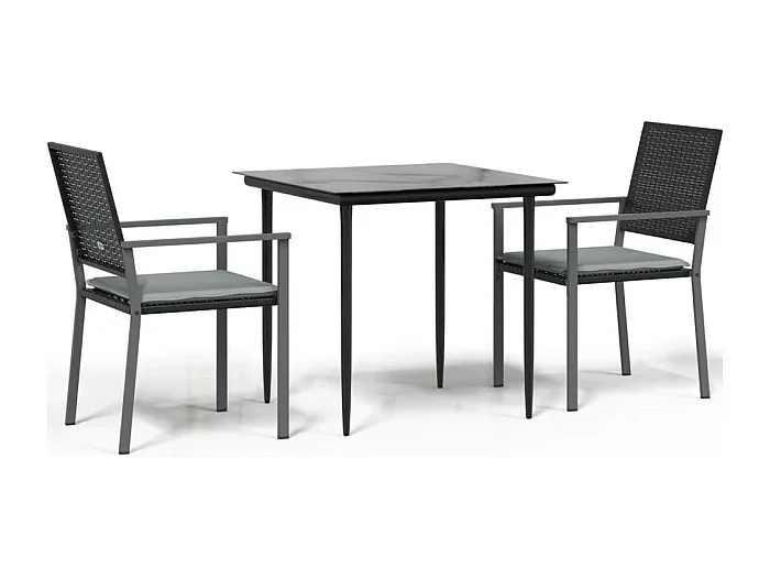 Croughevoe Juego comedor jardín 3 piezas y cojines ratán sintético y acero