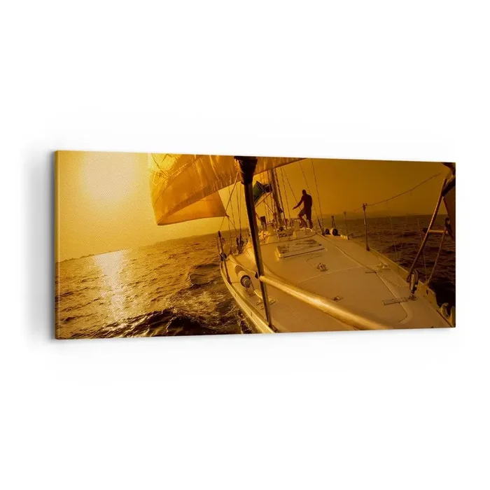 Cuadro sobre lienzo – Impresión de Imagen – Atardecer dorado tras un día multicolor – 100×40 cm
