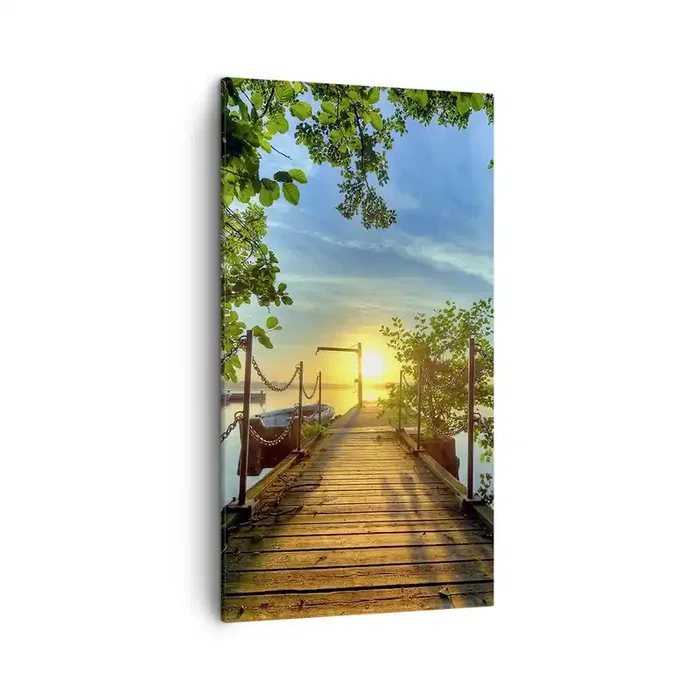 Cuadro sobre lienzo – Impresión de Imagen – Atardecer junto al agua – 45×80 cm