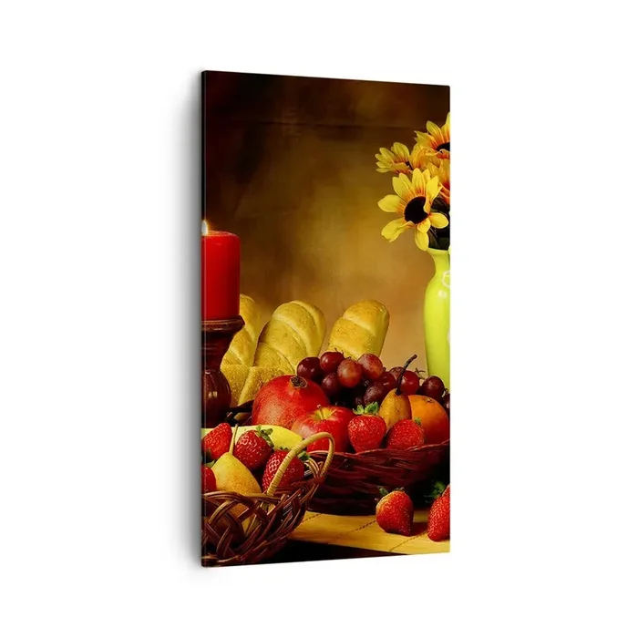 Cuadro sobre lienzo – Impresión de Imagen – Bodegón con pan y fruta – 45×80 cm