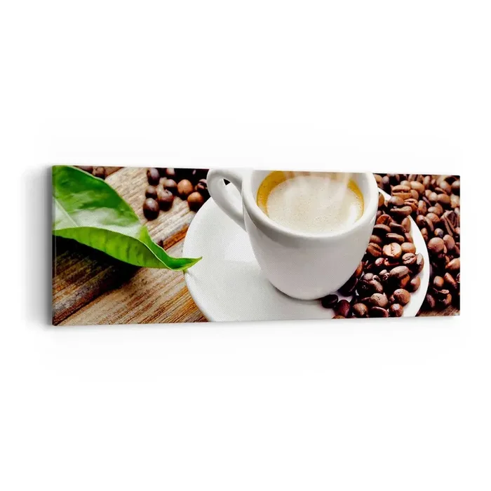 Cuadro sobre lienzo – Impresión de Imagen – Café en el banco – 90×30 cm