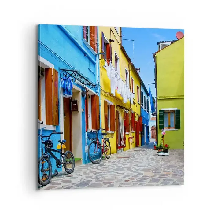 Cuadro sobre lienzo – Impresión de Imagen – Callejón dulce de color pastel – 60×60 cm