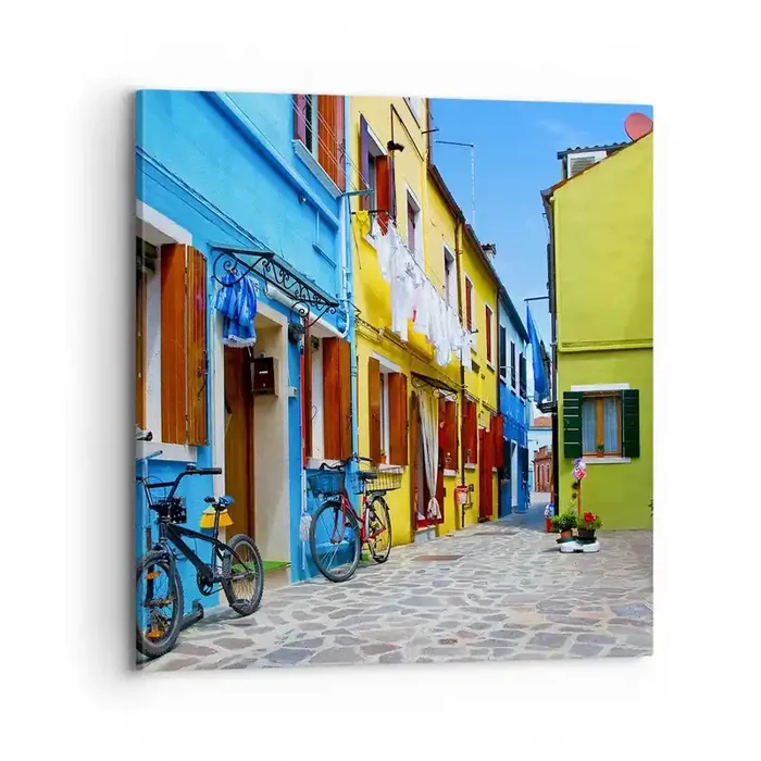 Cuadro sobre lienzo – Impresión de Imagen – Callejón dulce de color pastel – 70×70 cm