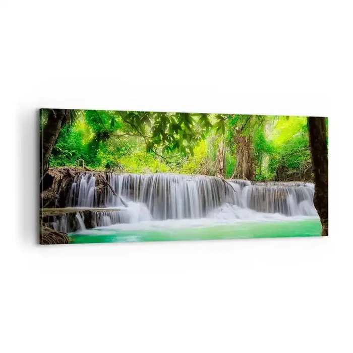 Cuadro sobre lienzo – Impresión de Imagen – Cascada en verde – 100×40 cm