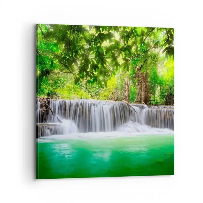 Cuadro sobre lienzo – Impresión de Imagen – Cascada en verde – 70×70 cm
