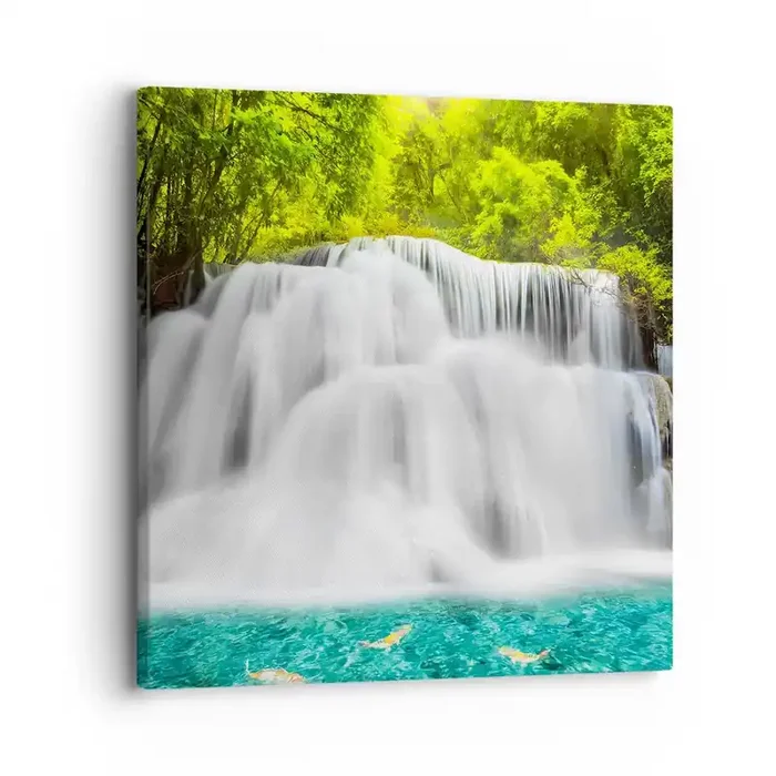 Cuadro sobre lienzo – Impresión de Imagen – Cascada espumosa, de verde a azul – 30×30 cm