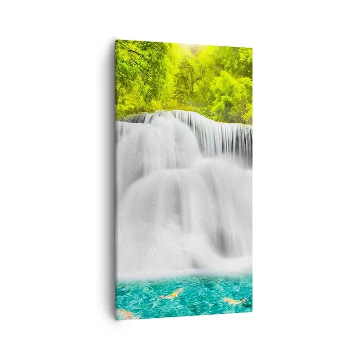 Cuadro sobre lienzo – Impresión de Imagen – Cascada espumosa, de verde a azul – 55×100 cm