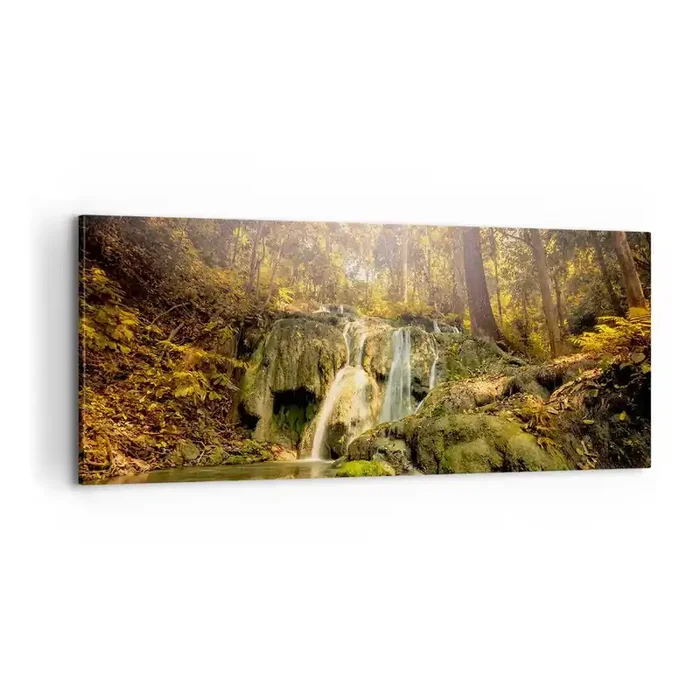 Cuadro sobre lienzo – Impresión de Imagen – Cascada forestal en verde – 100×40 cm