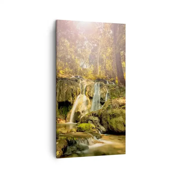 Cuadro sobre lienzo – Impresión de Imagen – Cascada forestal en verde – 45×80 cm
