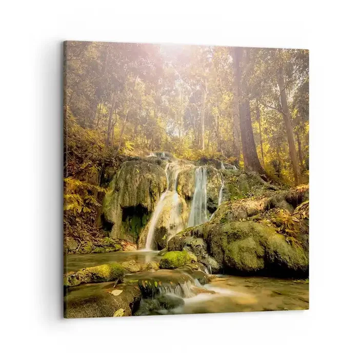 Cuadro sobre lienzo – Impresión de Imagen – Cascada forestal en verde – 50×50 cm