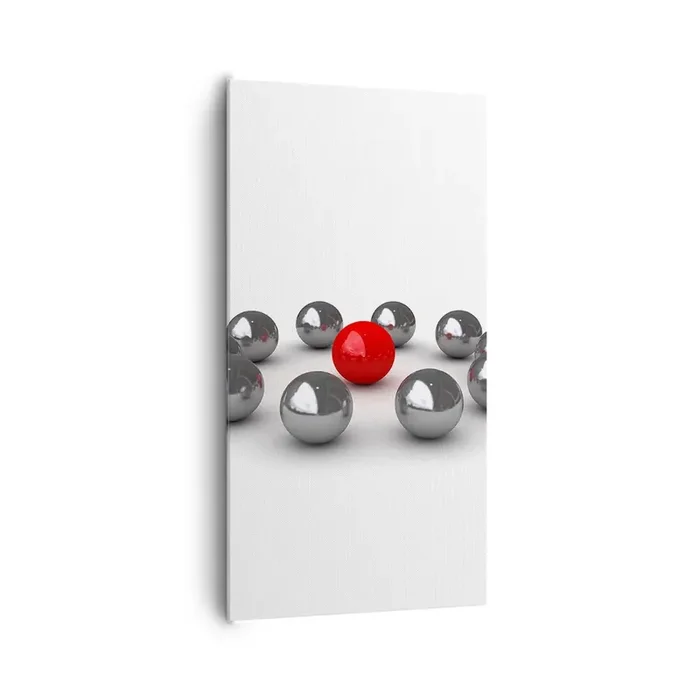 Cuadro sobre lienzo – Impresión de Imagen – Círculo en plata y rojo – 65×120 cm