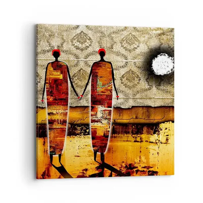 Cuadro sobre lienzo – Impresión de Imagen – Composición étnica en colores africanos – 70×70 cm