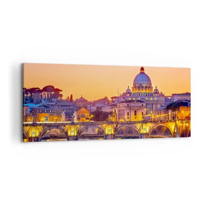 Cuadro sobre lienzo – Impresión de Imagen – Crepúsculo sobre la Ciudad Eterna – 100×40 cm