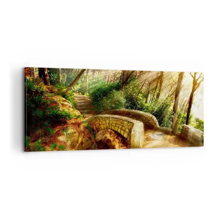 Cuadro sobre lienzo – Impresión de Imagen – Directamente desde el puente hacia el bosque de las hadas – 100×40 cm