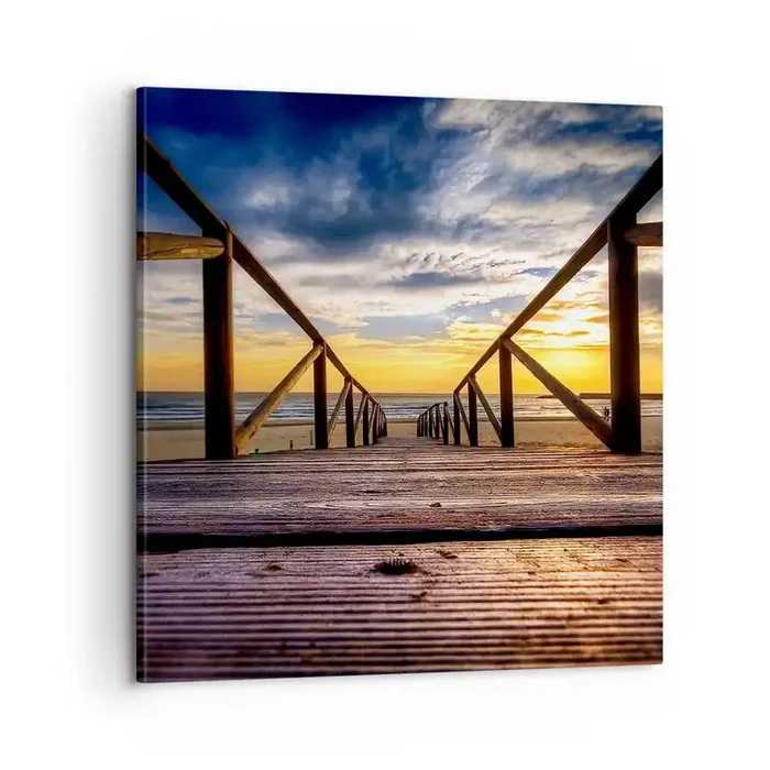 Cuadro sobre lienzo – Impresión de Imagen – Directamente hacia una playa tranquila al atardecer – 60×60 cm
