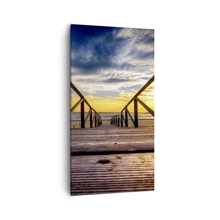 Cuadro sobre lienzo – Impresión de Imagen – Directamente hacia una playa tranquila al atardecer – 55×100 cm