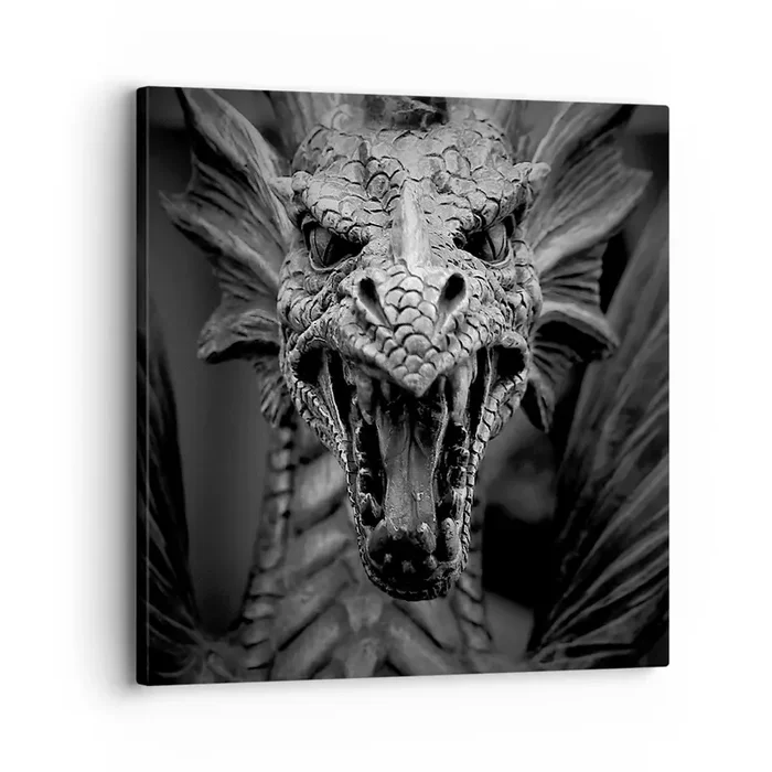 Cuadro sobre lienzo – Impresión de Imagen – Dragón de cuento de hadas en gris – 30×30 cm