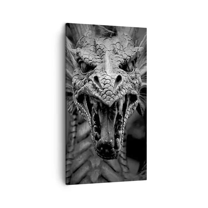 Cuadro sobre lienzo – Impresión de Imagen – Dragón de cuento de hadas en gris – 45×80 cm