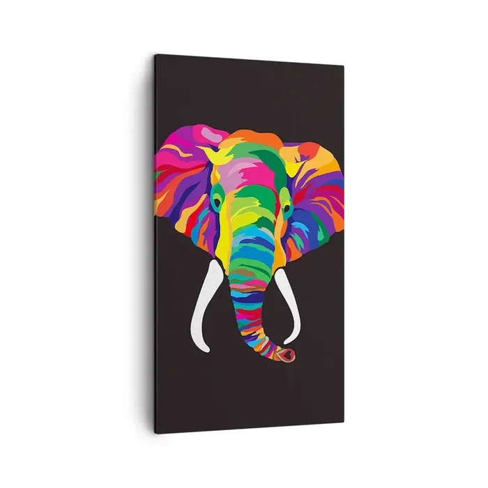Cuadro sobre lienzo – Impresión de Imagen – El elefante al que le gustaba bañarse en el arco iris – 45×80 cm