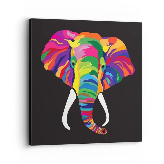 Cuadro sobre lienzo – Impresión de Imagen – El elefante al que le gustaba bañarse en el arco iris – 40×40 cm