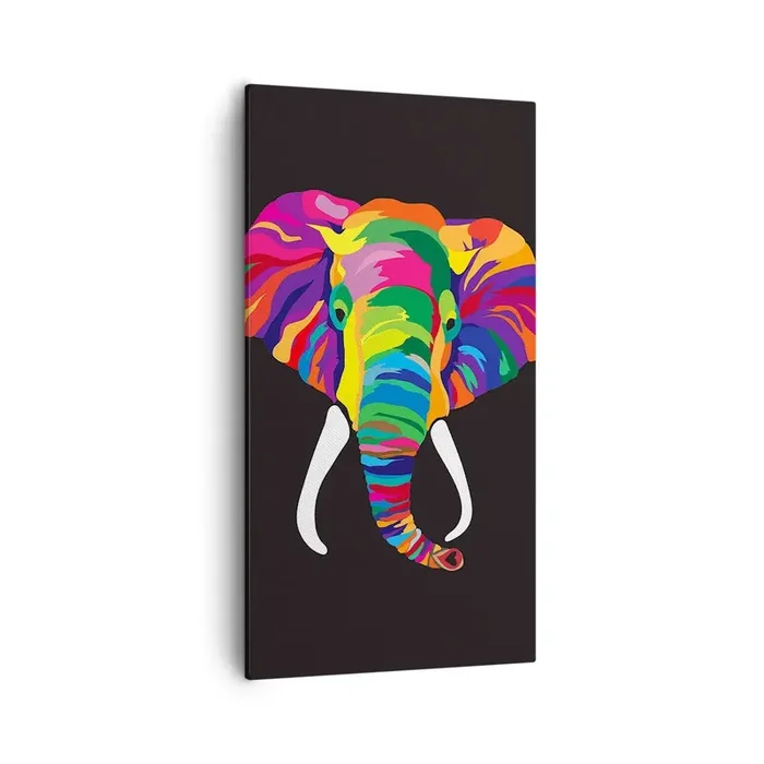Cuadro sobre lienzo – Impresión de Imagen – El elefante al que le gustaba bañarse en el arco iris – 55×100 cm