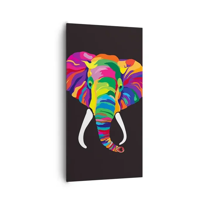 Cuadro sobre lienzo – Impresión de Imagen – El elefante al que le gustaba bañarse en el arco iris – 65×120 cm